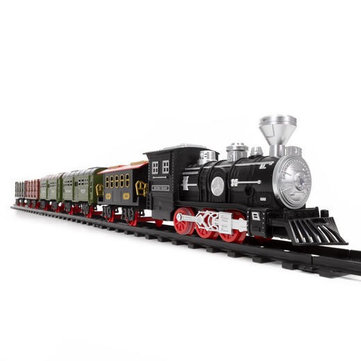 Detský vláčik s vagónmi a zvukmi - parná lokomotíva s koľajnicami na batérie