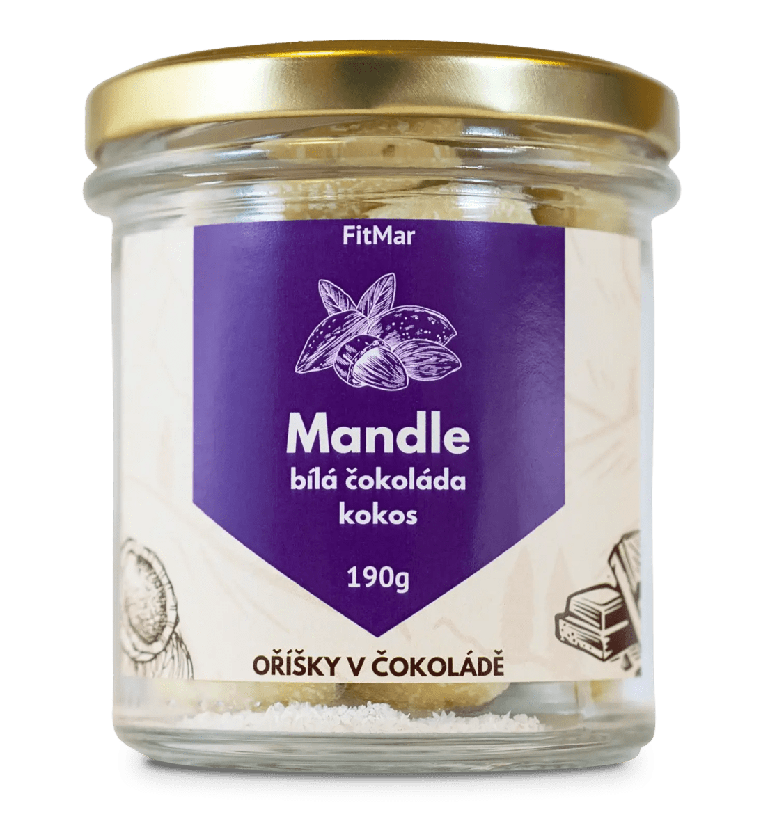 Mandle v bielej čokoláde a kokose