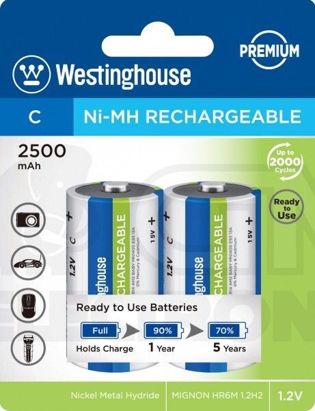 Westinghouse Premium akumulátor C 2500mAh - Malý, 2 kusy, 1,2 V