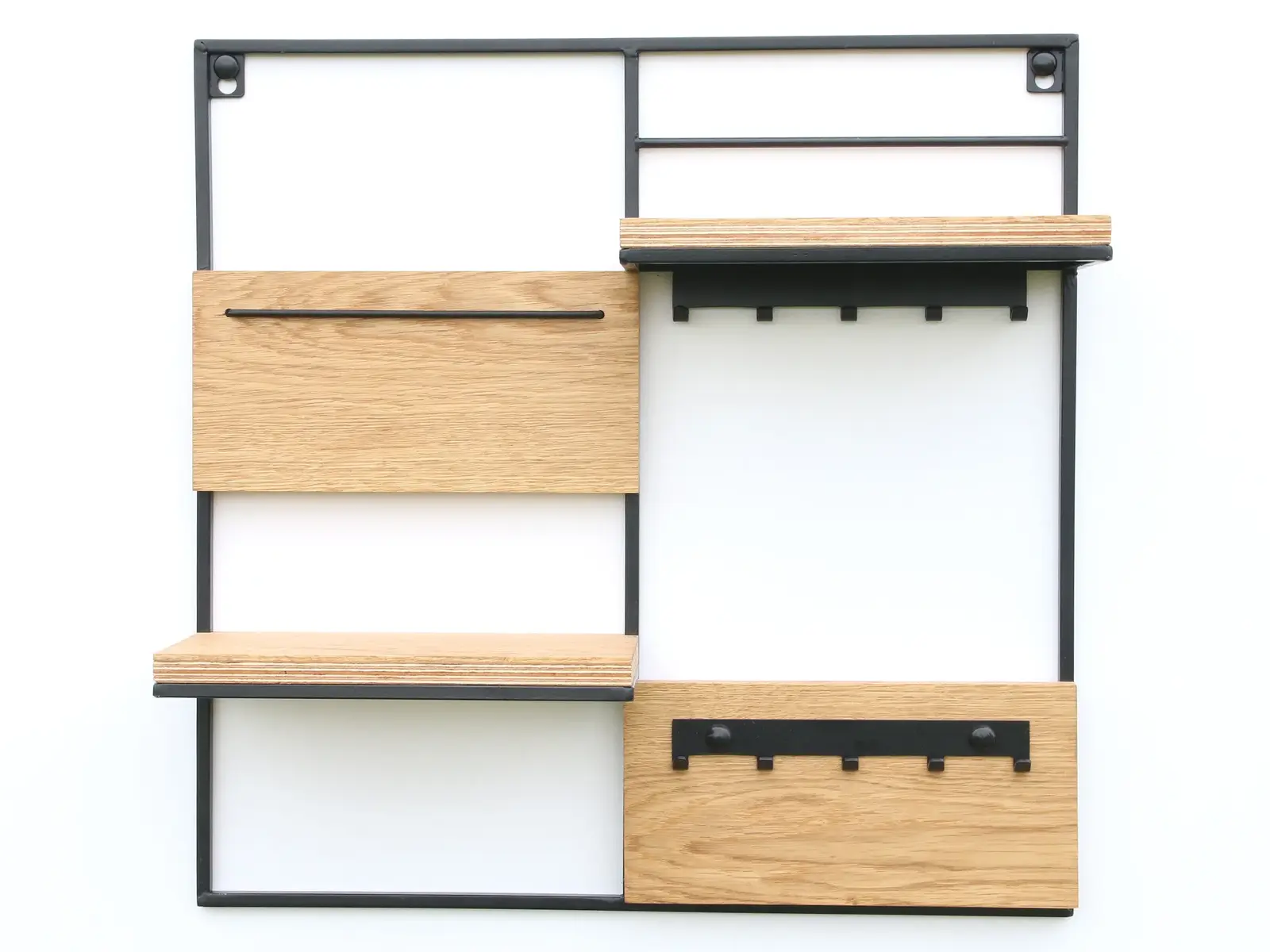 Nástěnná police s háčky na klíče Mikos 50 cm černá/hnědá