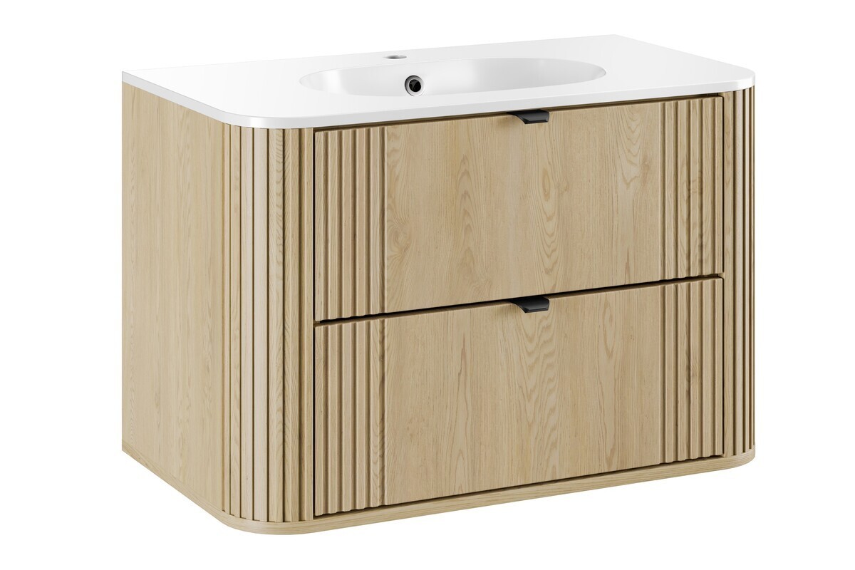 Závěsná skříňka Ovalia Pure s umyvadlem 80 cm dub Cremona