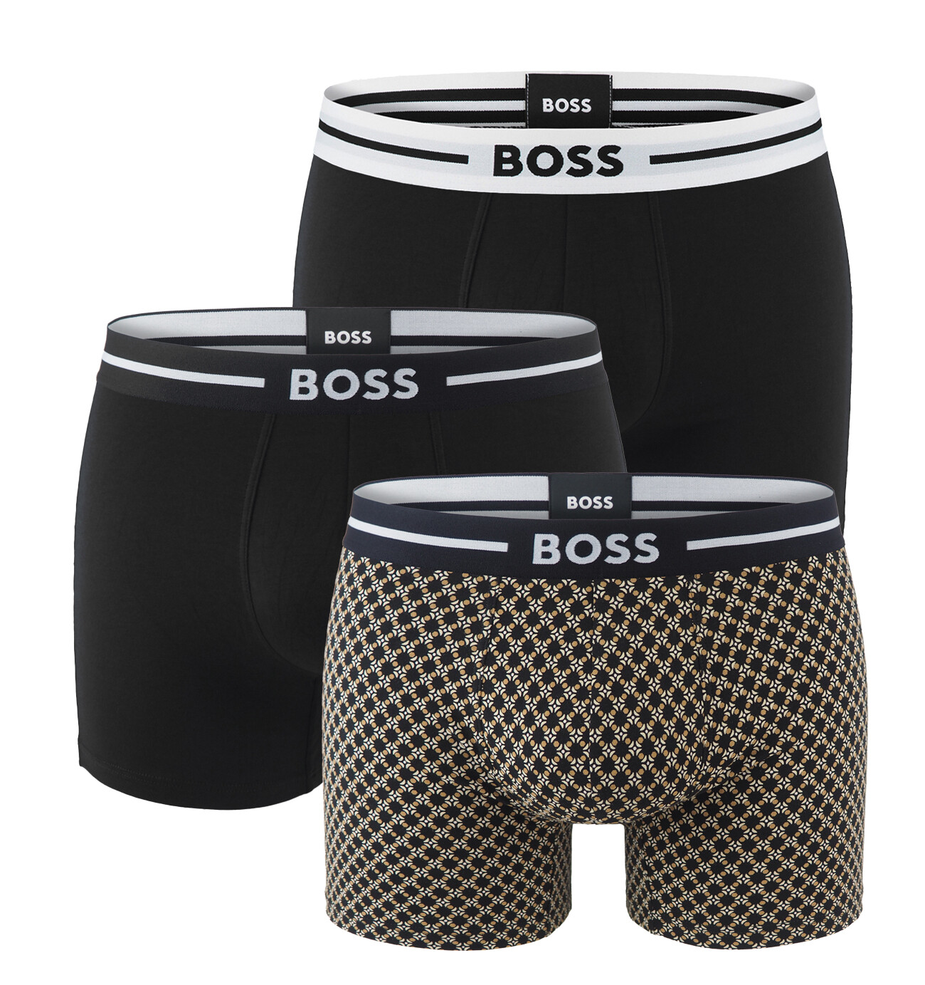 BOSS - boxerky 3PACK eco friendly organic cotton classic fit geo pattern & black