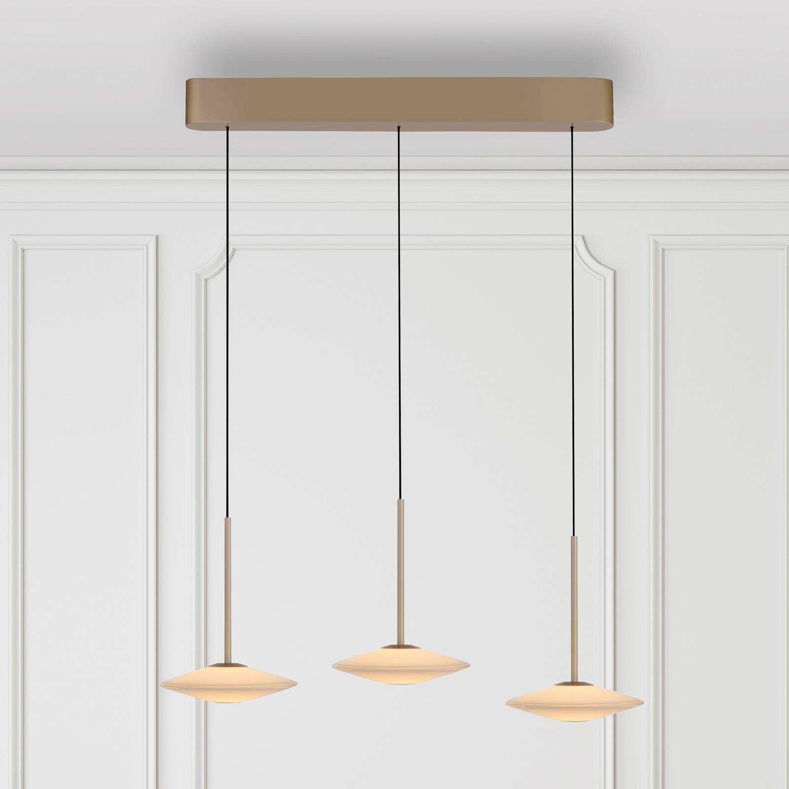 Paul Neuhaus LED závesné svietidlo Elipsa, 3-pl., biele/bronzové
