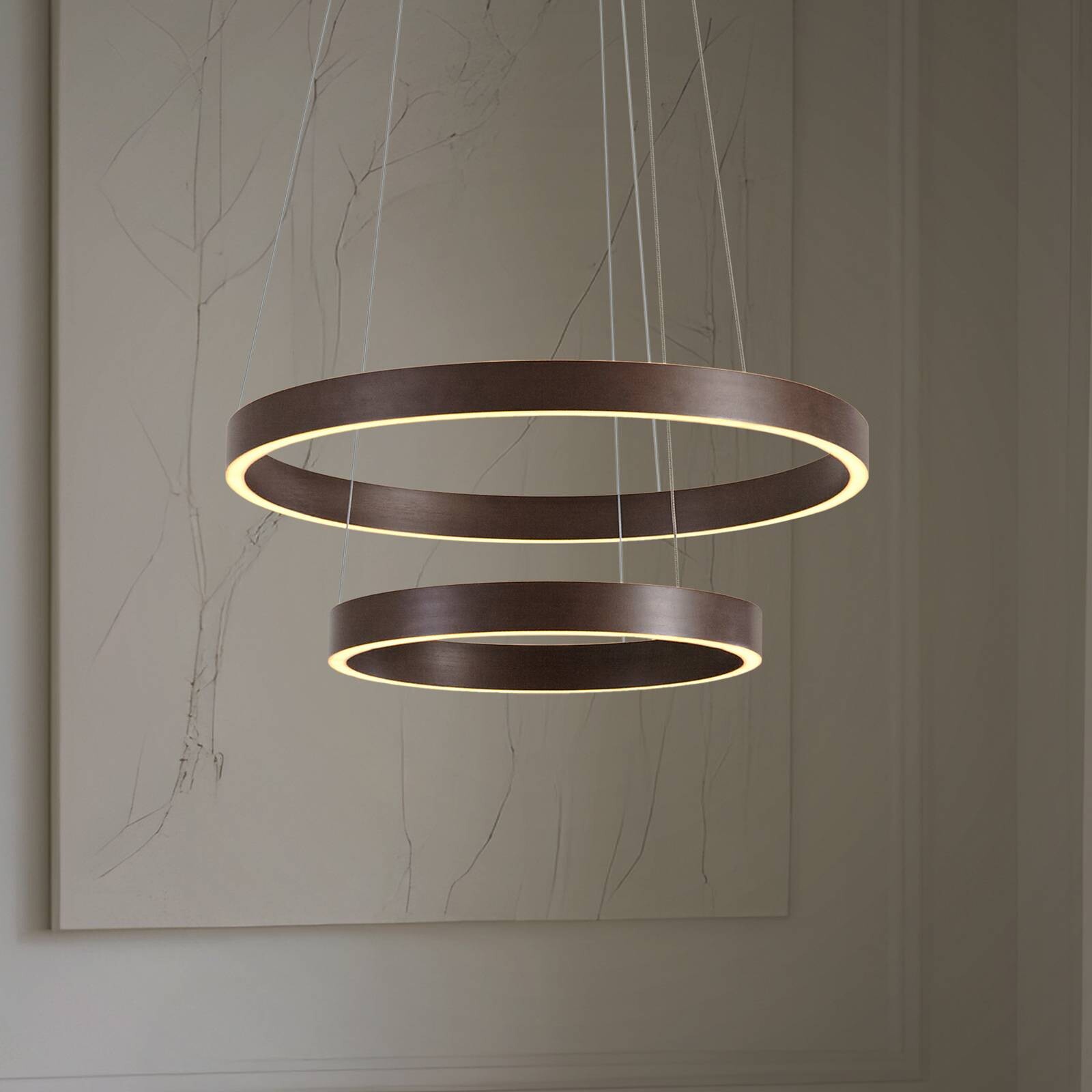 Lucande LED závesné svietidlo Yonam, Ø 60 cm, 2-pl., hnedé, CCT