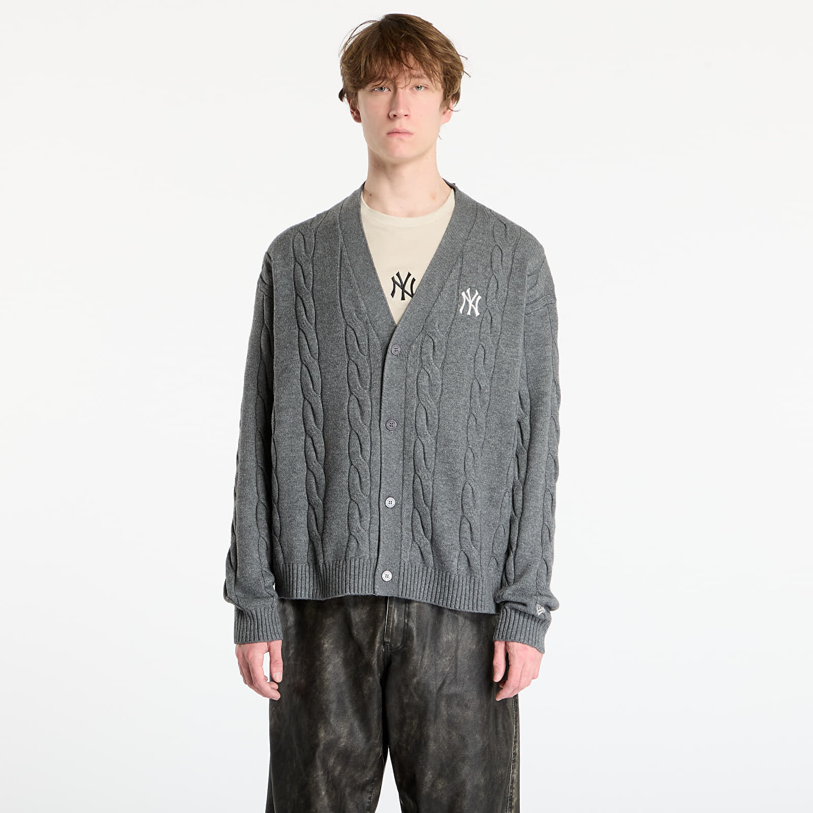 Sveter New Era MLB Knit Cardigan New York Yankees UNISEX Graphite/dark Graphite S