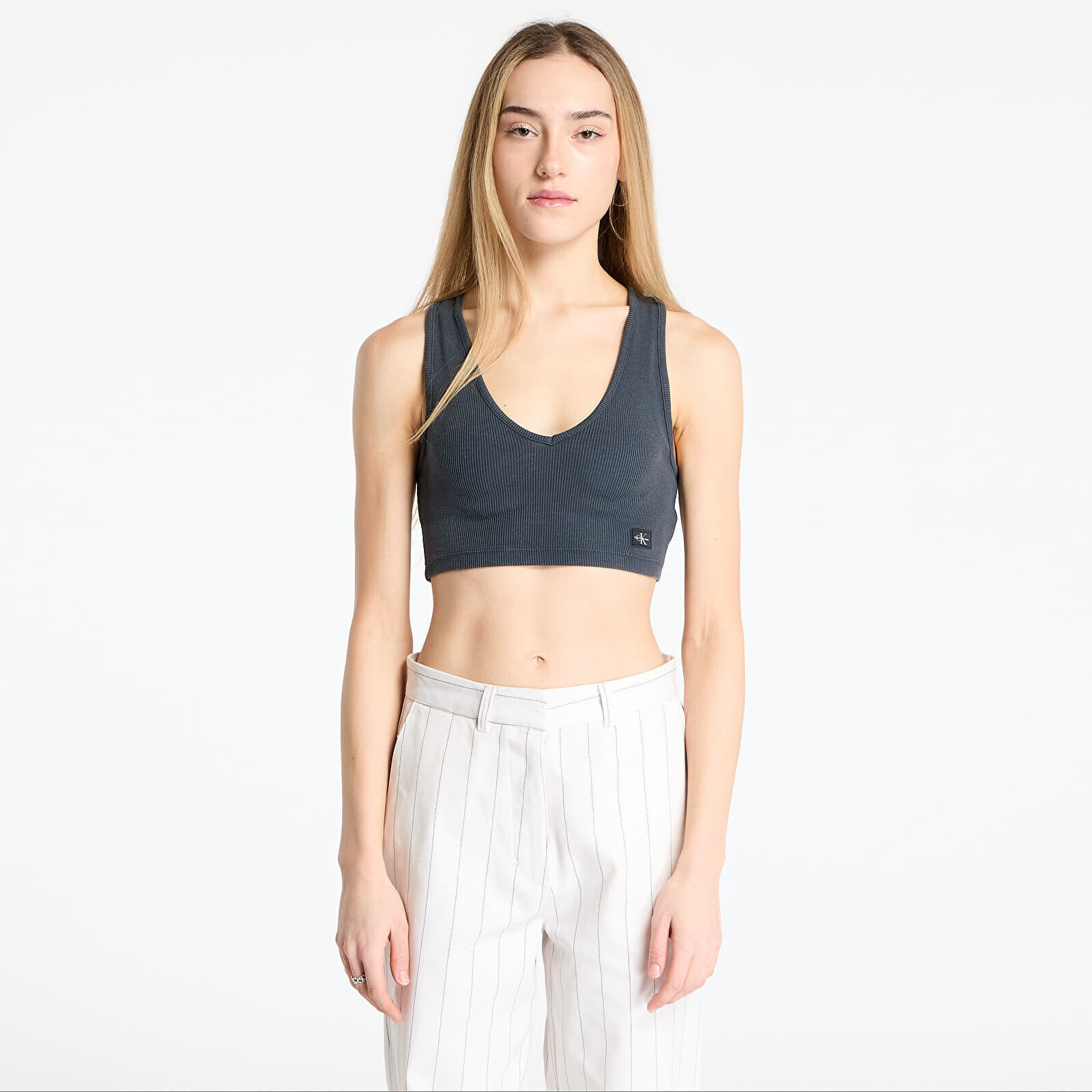 Calvin Klein Jeans Washed Woven Label Top Gray XL