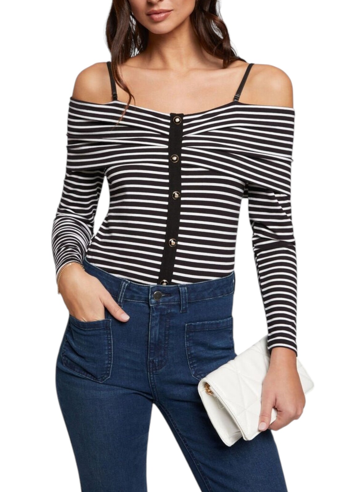 Pruhované body s lodičkovým výstrihom