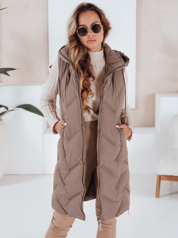 Dámska khaki vesta s kapucňou