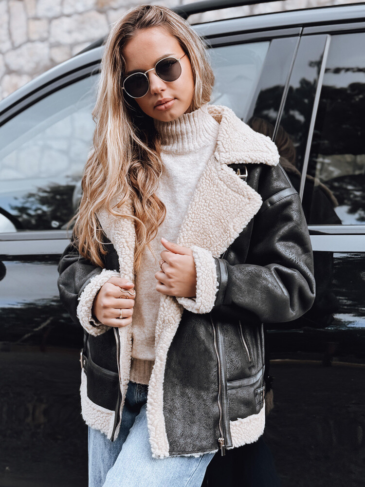 Dámska kožená bunda s kožušinou