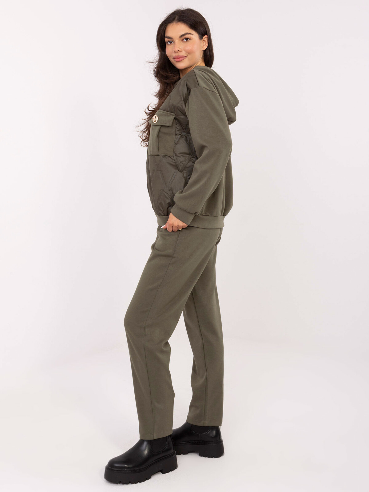 Khaki tepláková súprava s kapucňou