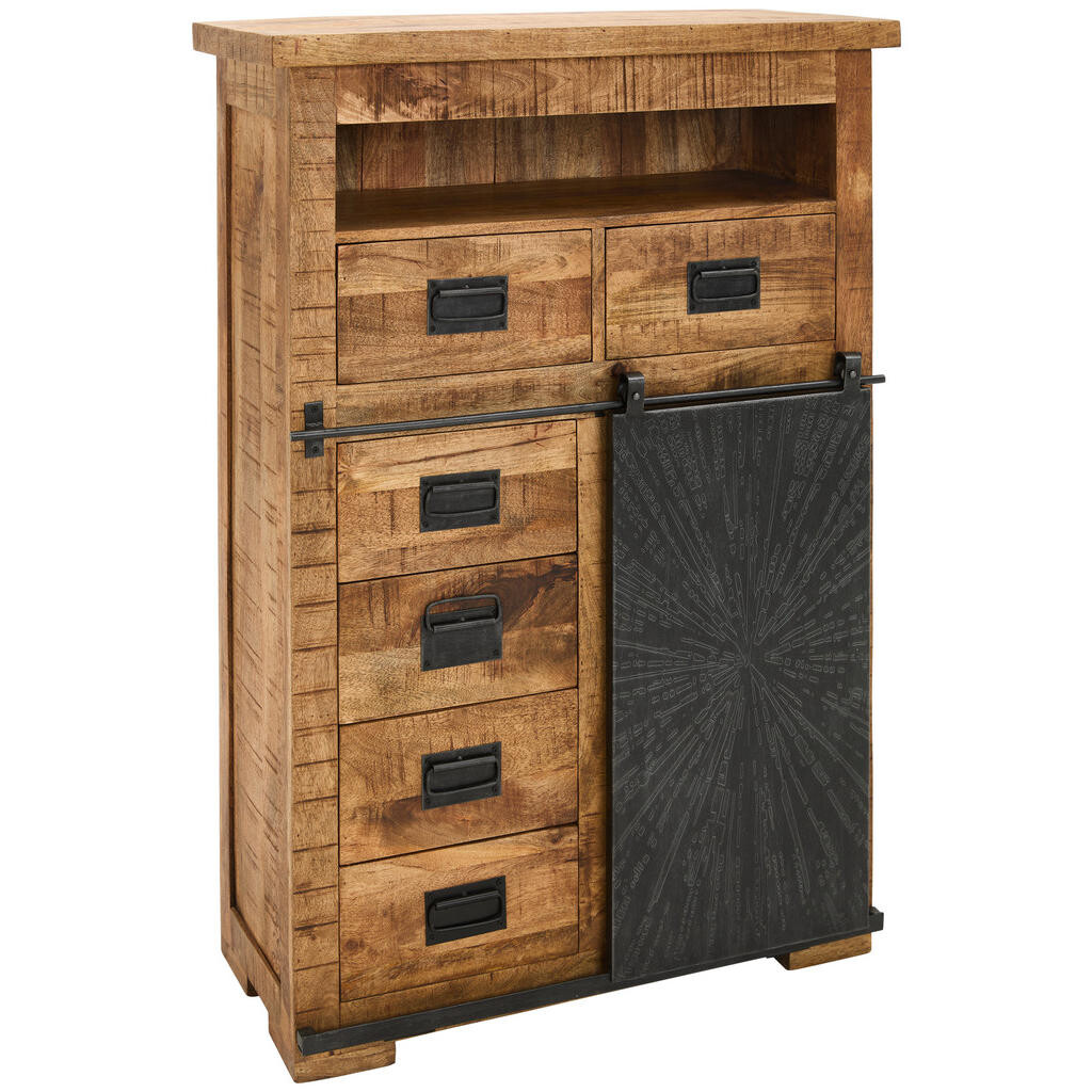 Ambia Home VYSOKÁ KOMODA, mangové drevo, prírodná farba, čierna, 90/130/40 cm