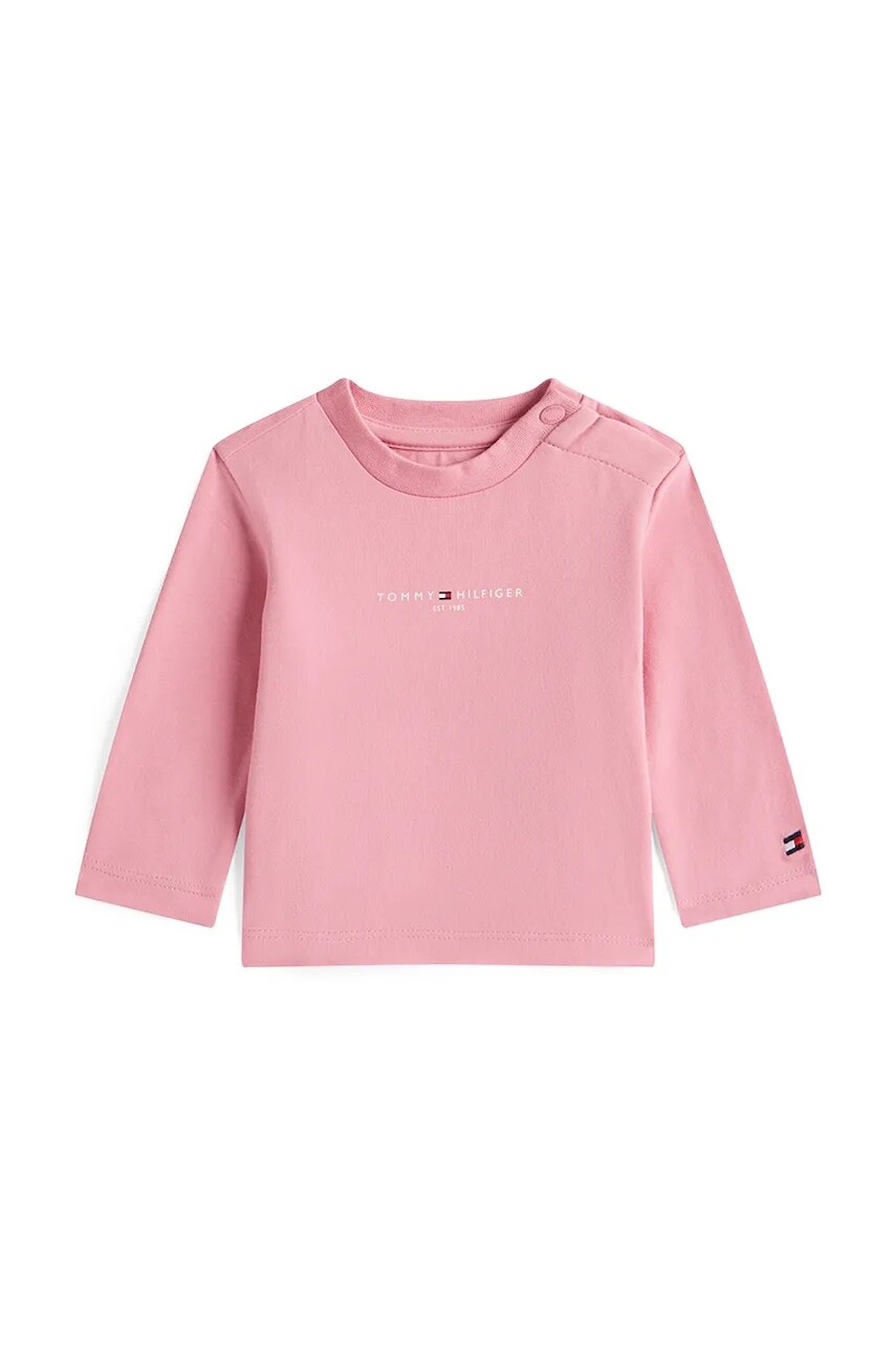 Bavlnené tričko s dlhým rukávom pre bábätká Tommy Hilfiger ružová farba, s potlačou, KN0KN02058