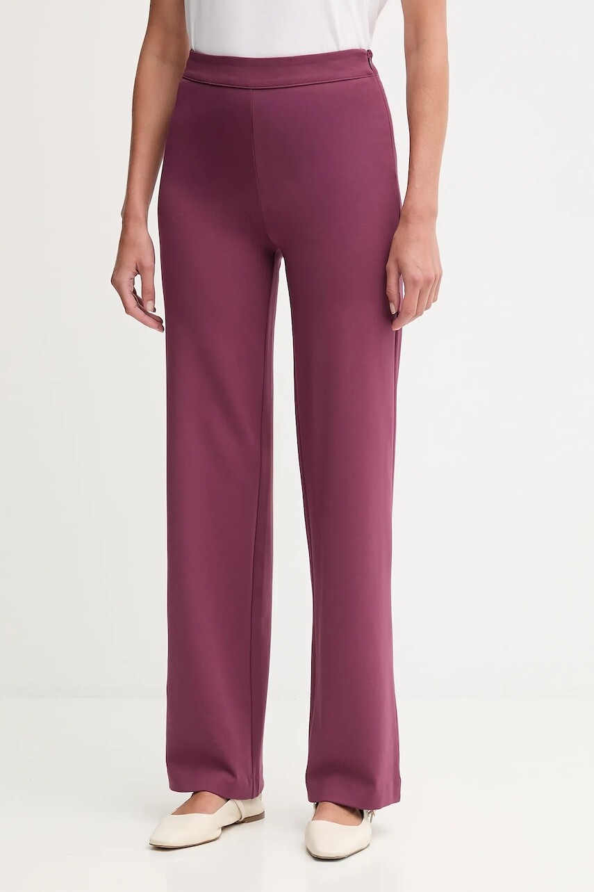 Nohavice United Colors of Benetton fialová farba, rovný strih, vysoký pás, 47CKDF0A1