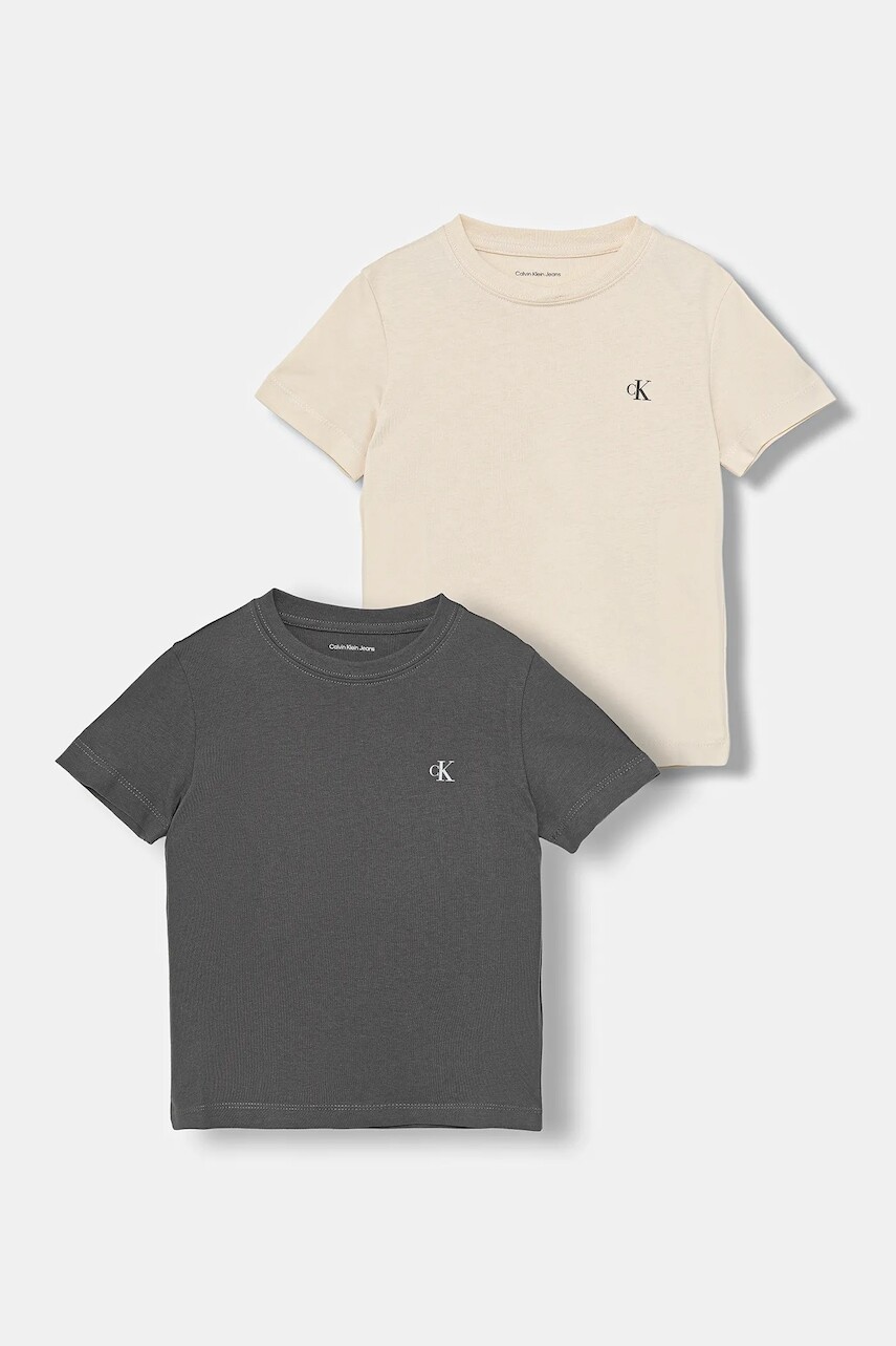 Detské bavlnené tričko Calvin Klein Jeans 2-pak šedá farba, jednofarebné, IB0IB01093