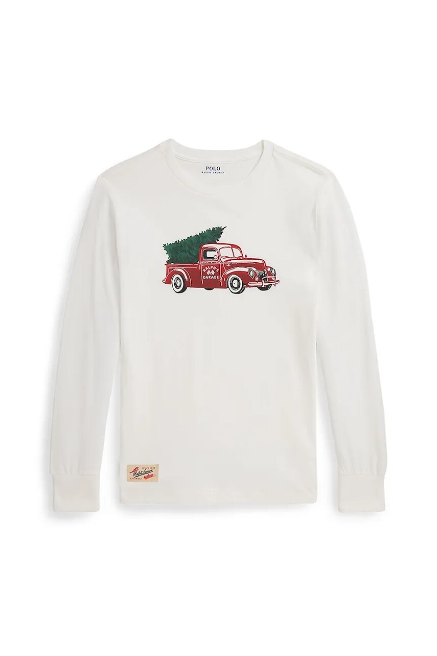 Detská bavlnená košeľa s dlhým rukávom Polo Ralph Lauren béžová farba, s potlačou, 323981328001