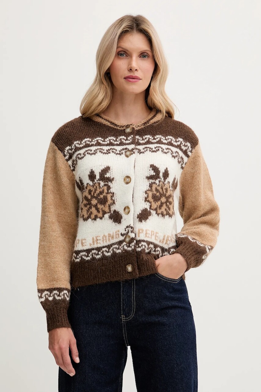 Kardigan s prímesou vlny Pepe Jeans hnedá farba, teplé, PL7000040