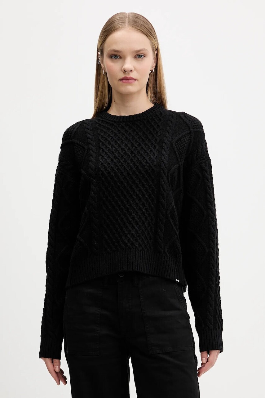 Sveter s prímesou vlny Guess Jeans čierna farba, ľahké, W5BR09 Z0561