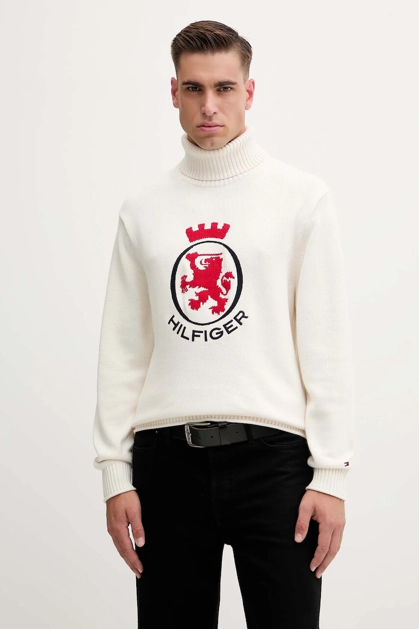 Bavlnený sveter Tommy Hilfiger béžová farba, s rolákom, MW0MW41482