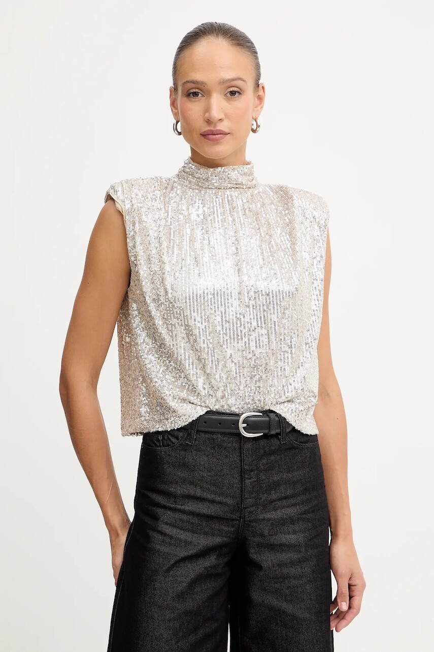 Blúzka Karl Lagerfeld strieborná farba, jednofarebná, A4W17095