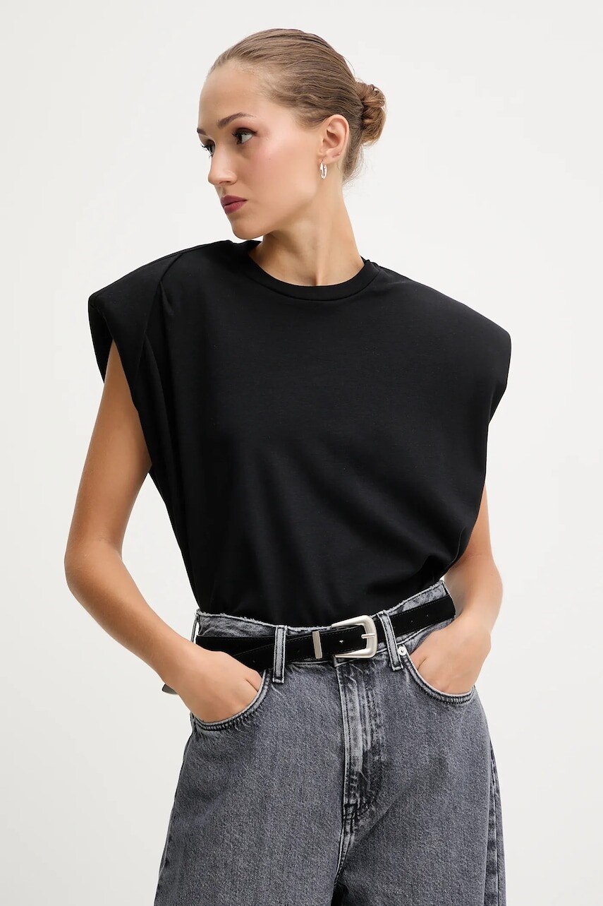 Bavlnené tričko La Mania MARIKA dámske, čierna farba, MARIKA