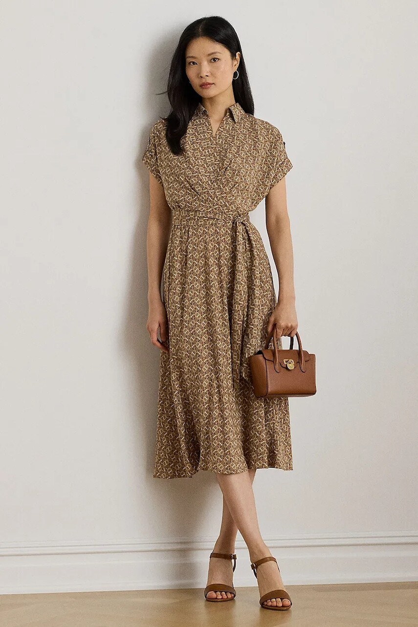 Šaty Lauren Ralph Lauren hnedá farba, midi, áčkový strih, 200979615