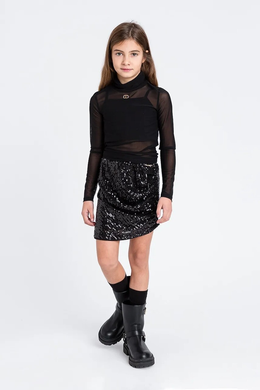 Detské tričko s dlhým rukávom Twinset čierna farba, s rolákom, 252GJ2310