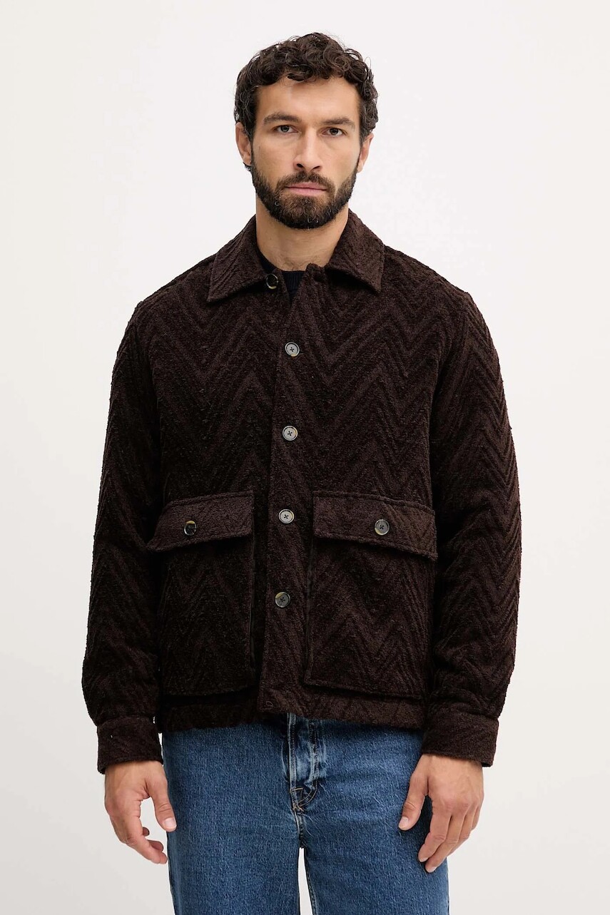 Bunda s prímesou vlny Mos Mosh LUIS hnedá farba, prechodná, oversize, 507960