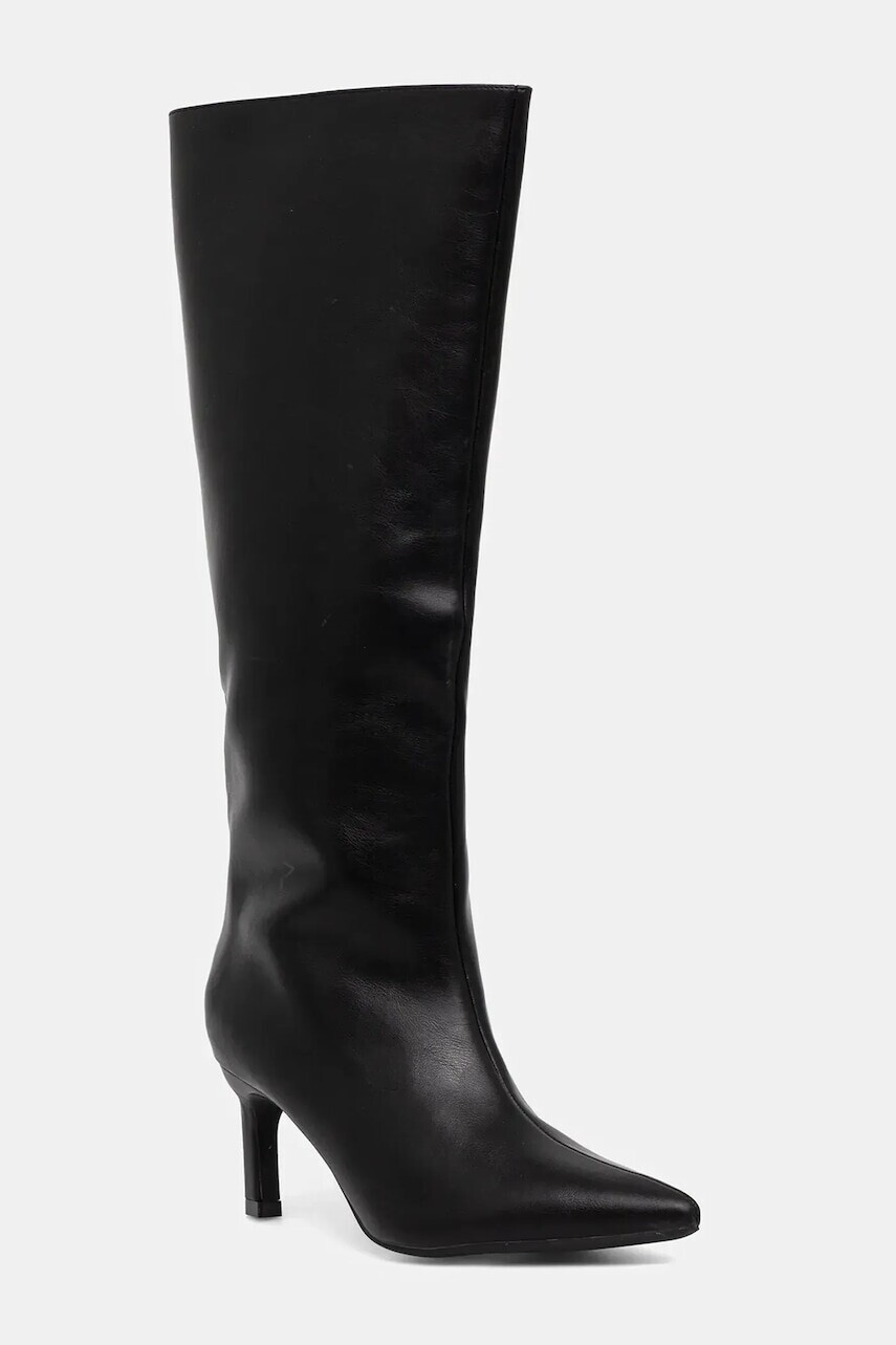 Vysoké čižmy Answear.LAB čierna farba, na vysokom podpätku, jemne zateplené