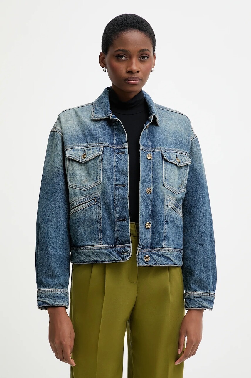 Rifľová bunda Pepe Jeans modrá farba, prechodná, oversize, PL40243325W0