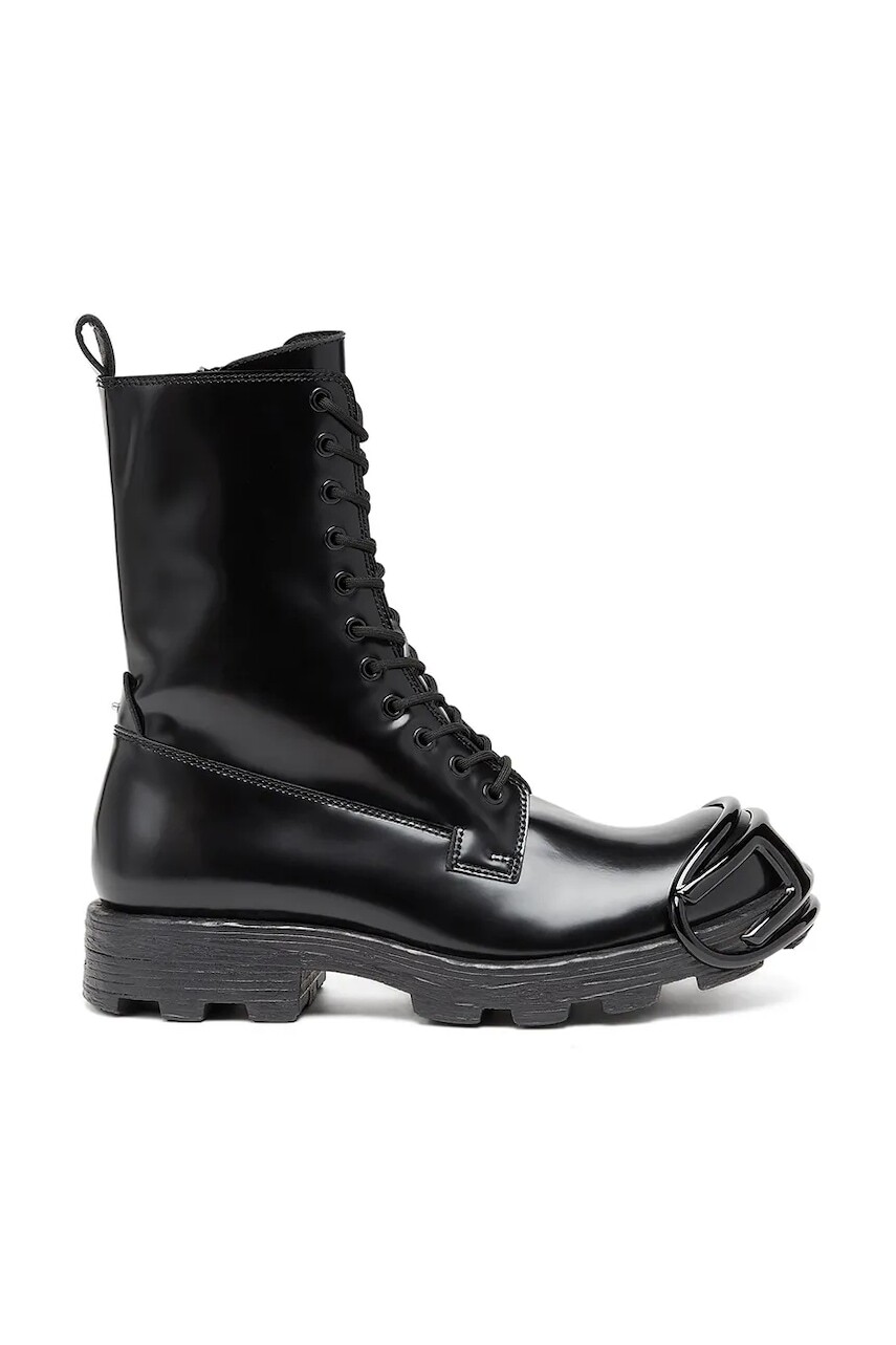 Kožené členkové topánky Diesel D-Hammer Bt D čierna farba, na plochom podpätku, Y03228-P4471-T8013