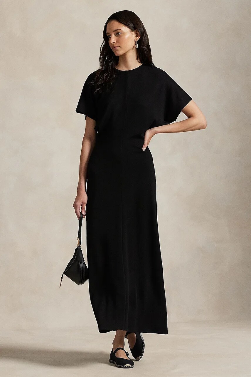 Šaty s prímesou vlny Polo Ralph Lauren čierna farba, midi, áčkový strih, 211971763