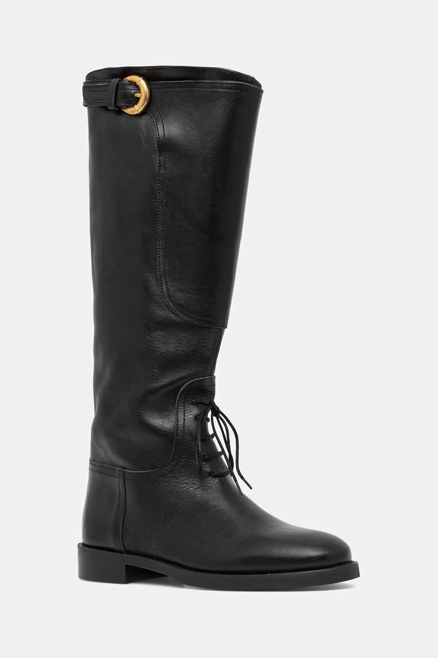 Kožené čižmy Weekend Max Mara Visby čierna farba, na plochom podpätku, 2525796015600