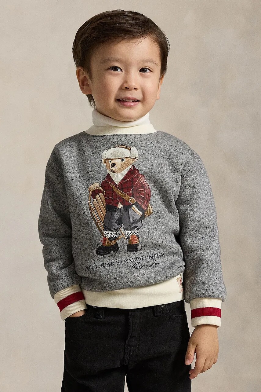 Detská mikina Polo Ralph Lauren šedá farba, s potlačou, 322981263001