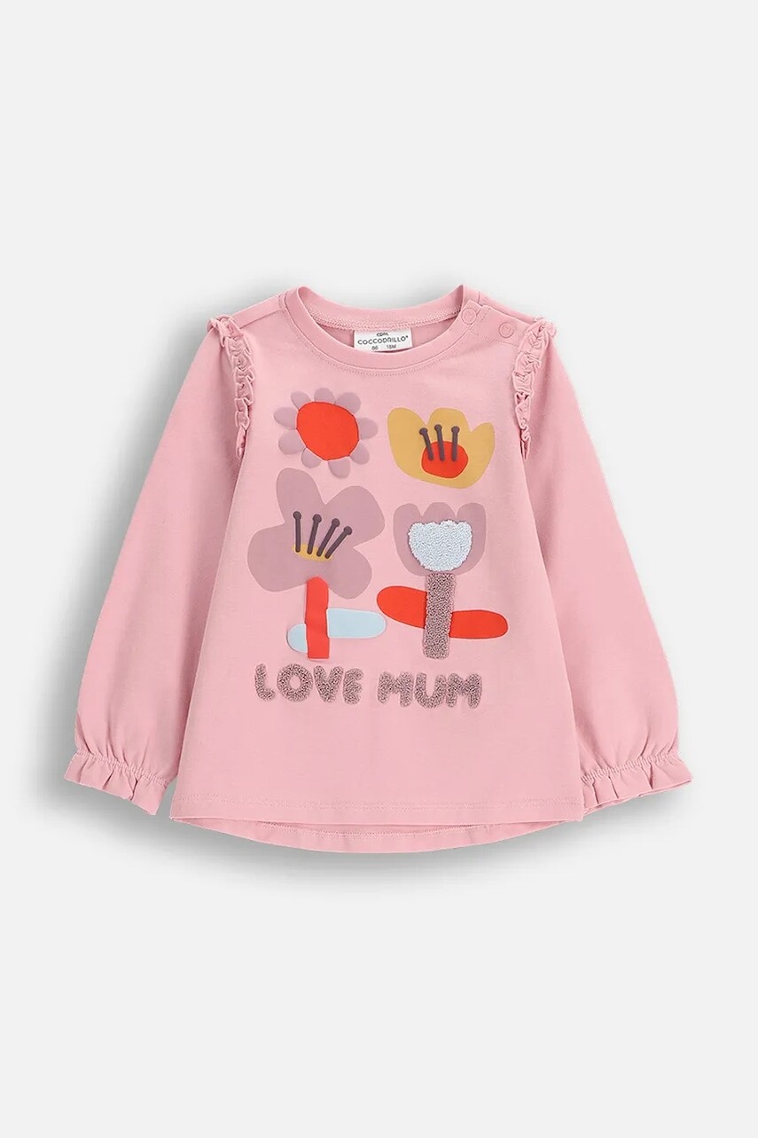 Tričko s dlhým rukávom pre bábätká Coccodrillo ružová farba, TEDDY BEAR GIRL NEWBORN