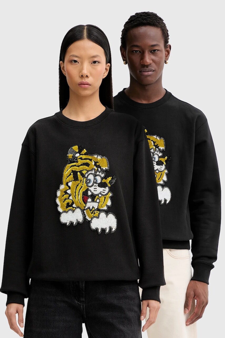 Bavlnená mikina Kenzo x Verdy čierna farba, s nášivkou, FF58SW2764MC.99J