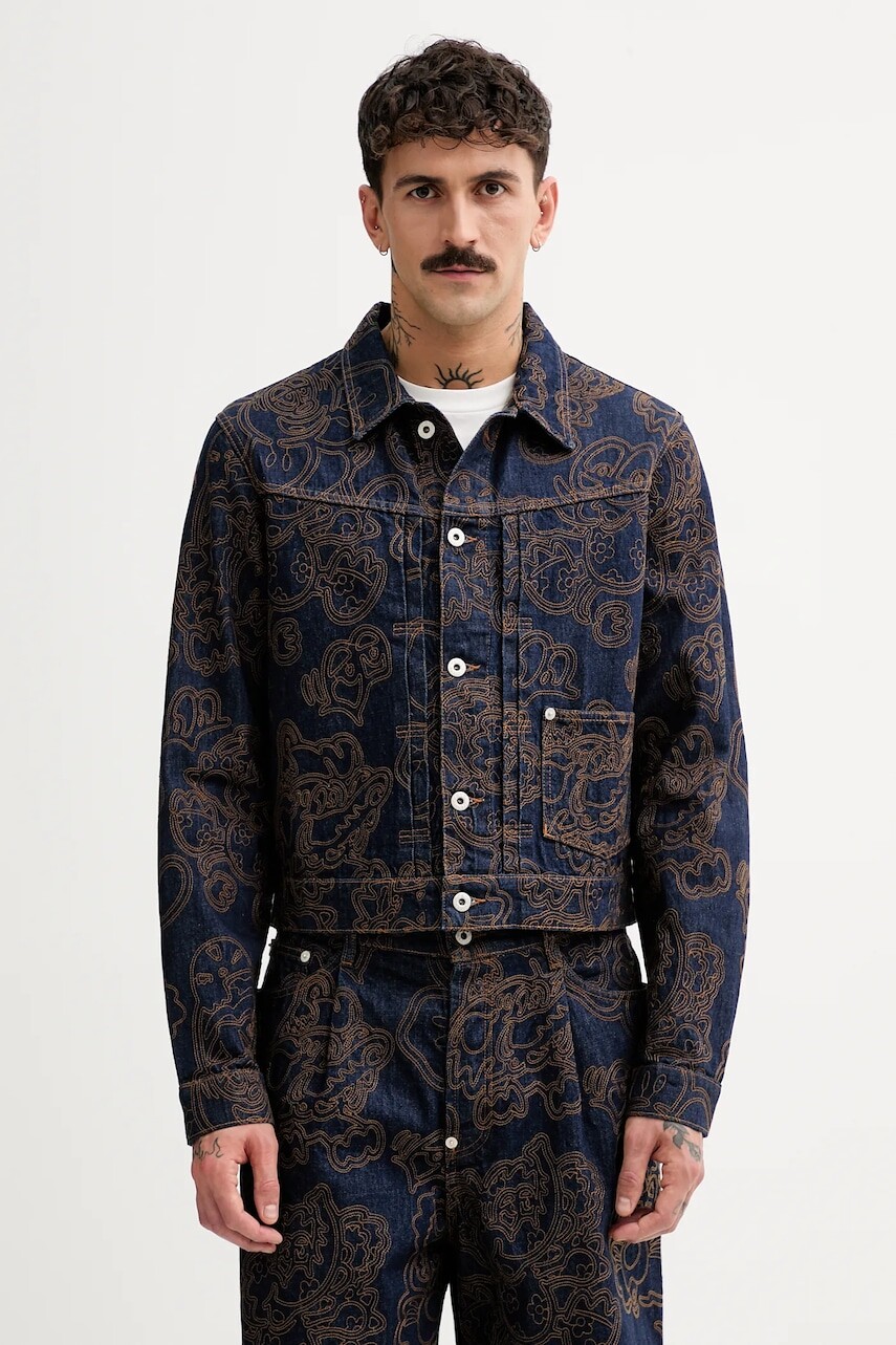 Rifľová bunda Kenzo tmavomodrá farba, prechodná, FF55DV3096V1.DM