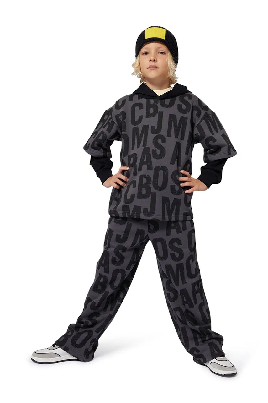 Detská mikina Marc Jacobs čierna farba, s kapucňou, vzorovaná, W60626