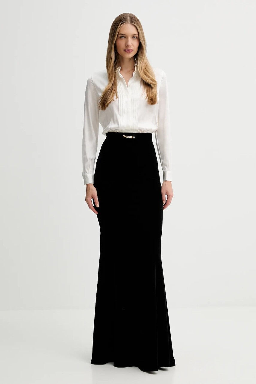 Šaty s prímesou hodvábu Elisabetta Franchi čierna farba, maxi, rovný strih, ABR4657E2