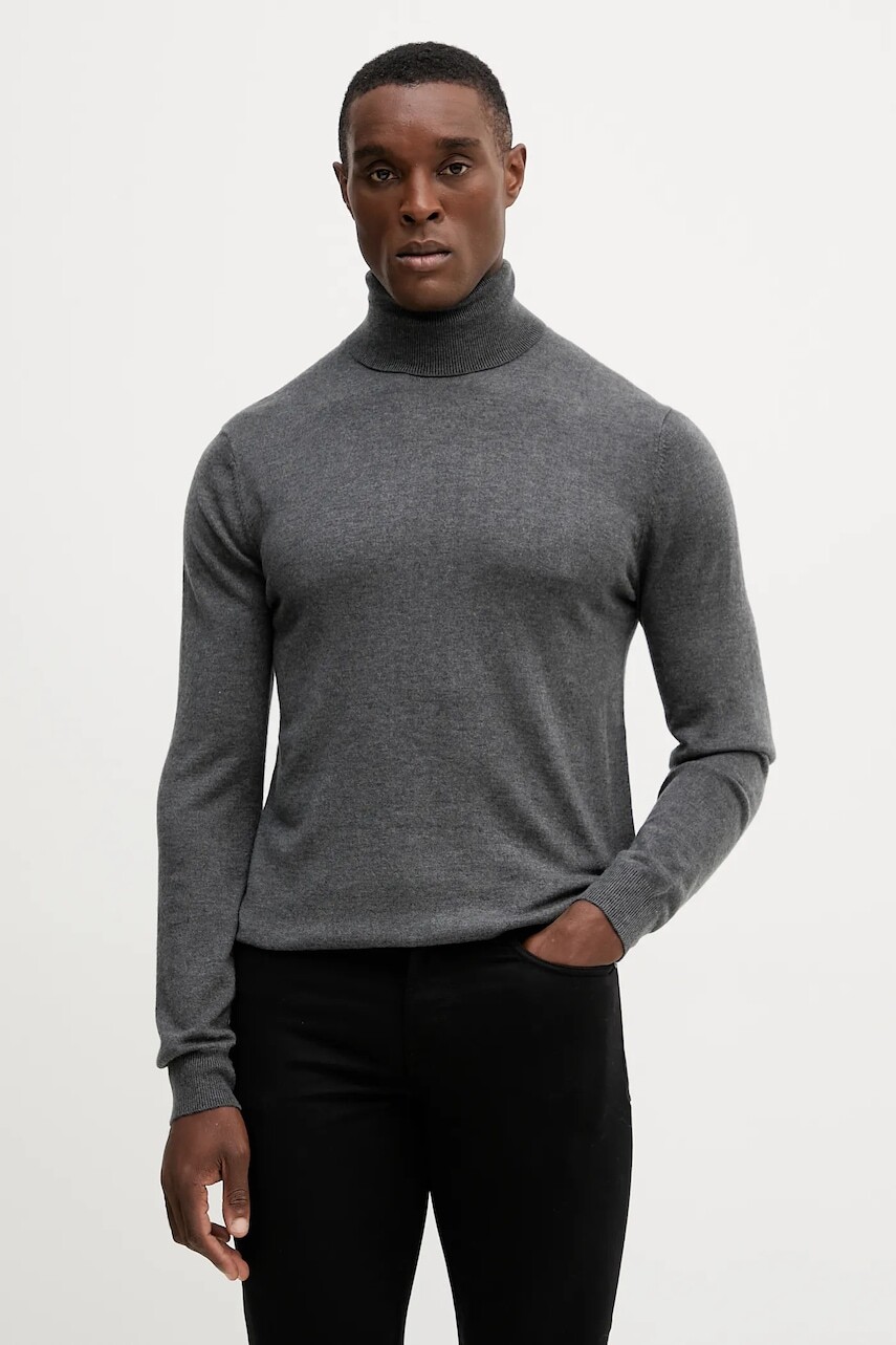 Sveter s prímesou vlny Guess JIM šedá farba, ľahký, s rolákom, M5BR09 Z0432