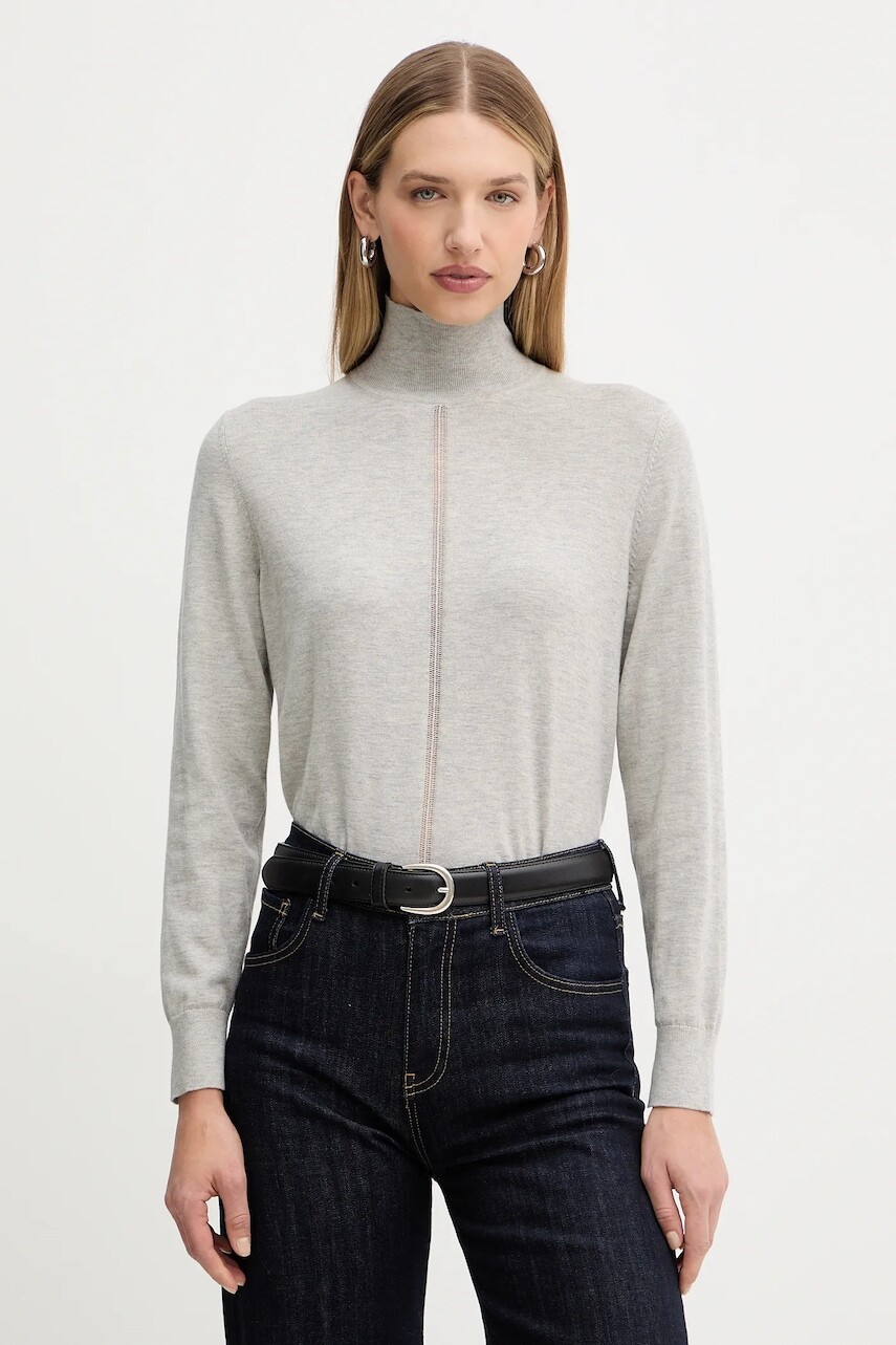 Sveter s prímesou vlny BOSS Orange šedá farba, ľahký, s polorolákom, 50551356