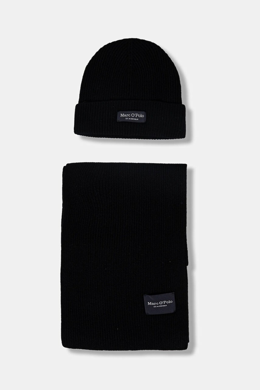 Čiapka a šál s prímesou vlny Marc O'Polo čierna farba, 530612809026