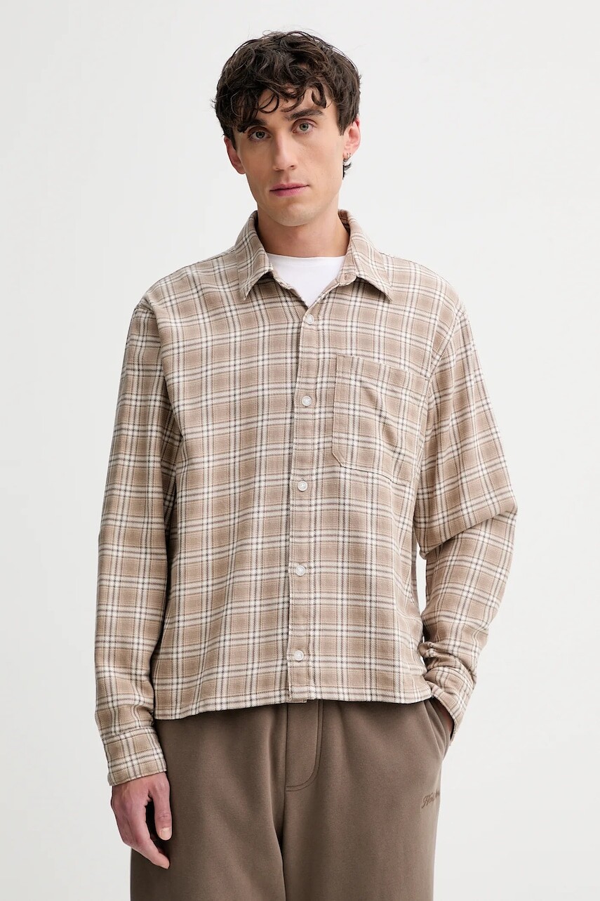 Bavlnená košeľa Hollister Co. béžová farba, voľný strih, s klasickým golierom, KI325-5197-418