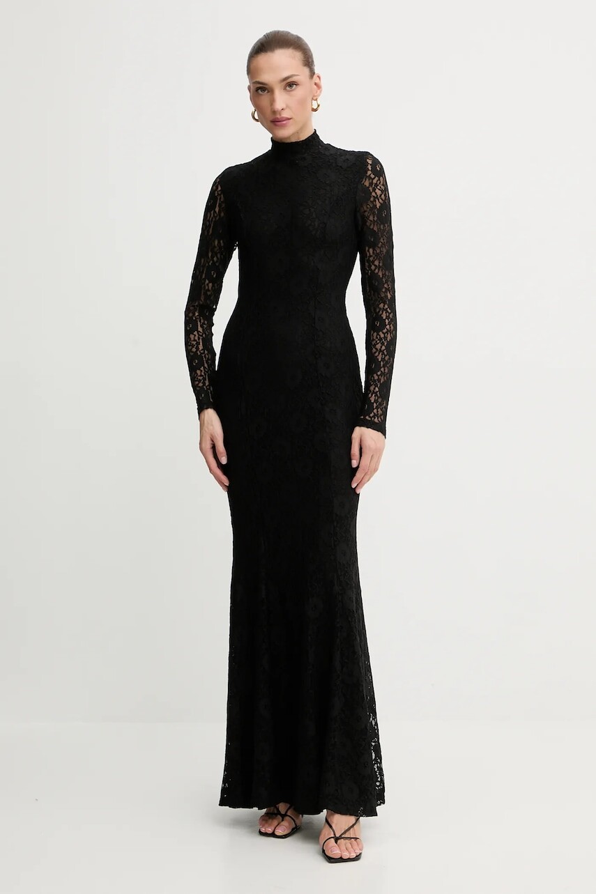 Šaty Bardot čierna farba, maxi, áčkový strih, 60076DB