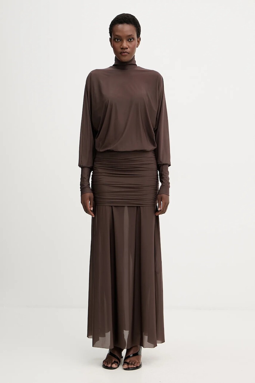 Šaty Aniye By hnedá farba, maxi, áčkový strih, 181423