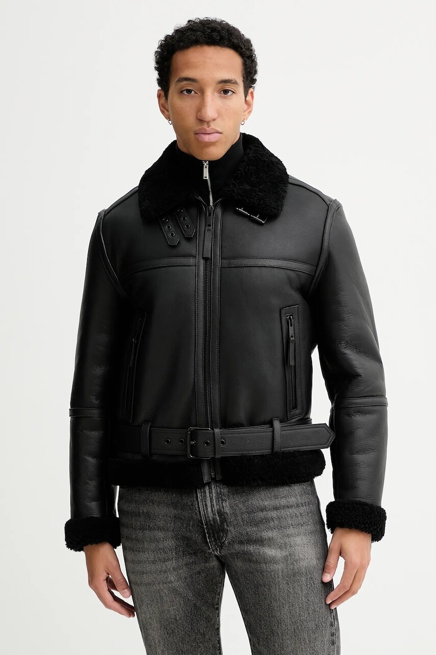 Kožená bunda HUGO čierna farba, zimná, 50546494