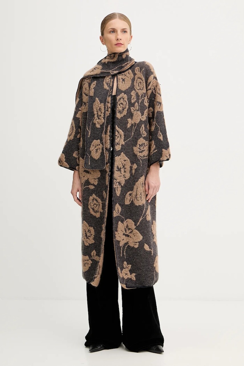 Kardigan s prímesou vlny Liviana Conti hnedá farba, ľahký, L5WG69