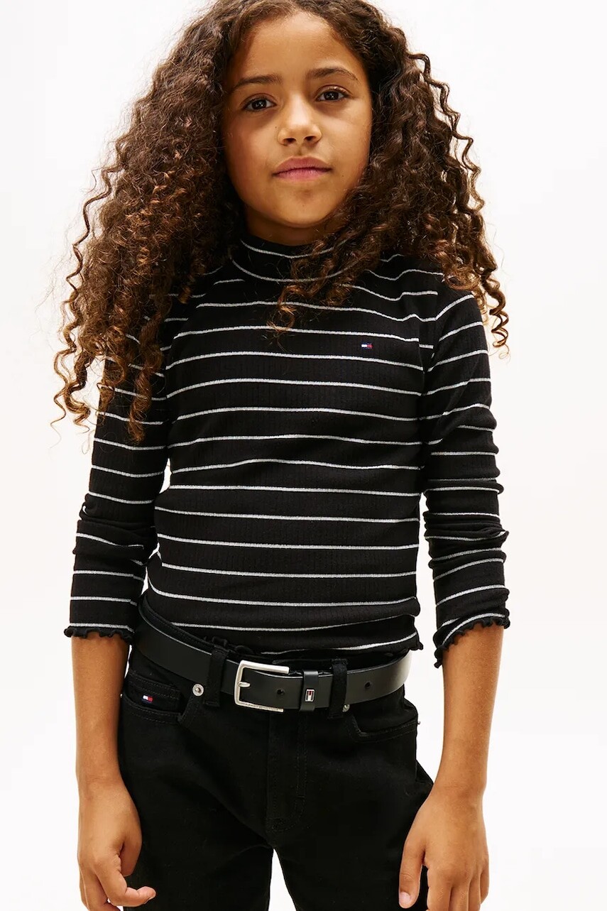 Detské tričko s dlhým rukávom Tommy Hilfiger čierna farba, s polorolákom, KG0KG08867