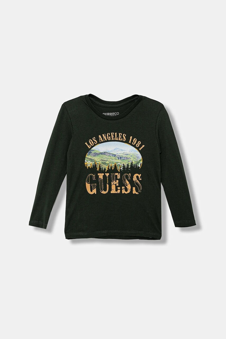 Detská bavlnená košeľa s dlhým rukávom Guess zelená farba, s potlačou, N5BI13 I3Z14
