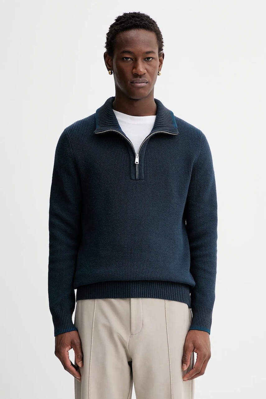 Sveter s prímesou vlny Marc O'Polo tmavomodrá farba, s polorolákom, 531516060370