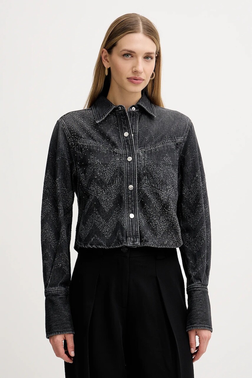 Rifľová košeľa BOSS Orange šedá farba, regular, s klasickým golierom, 50548445